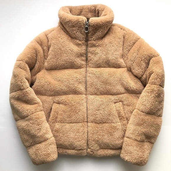 Hollister Cozy Mockneck Puffer Sherpa Jacket Beige - Picture 2 of 14